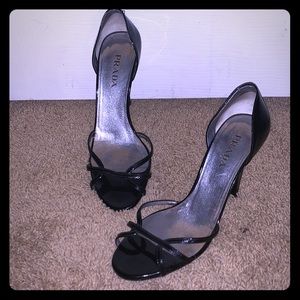Prada Black Patent Leather  Strappy heels
